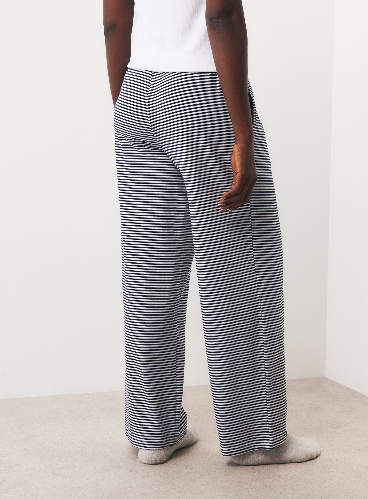 Navy Breton Stripe Wide Leg Jersey Bottoms M - Image 4 thumbnail