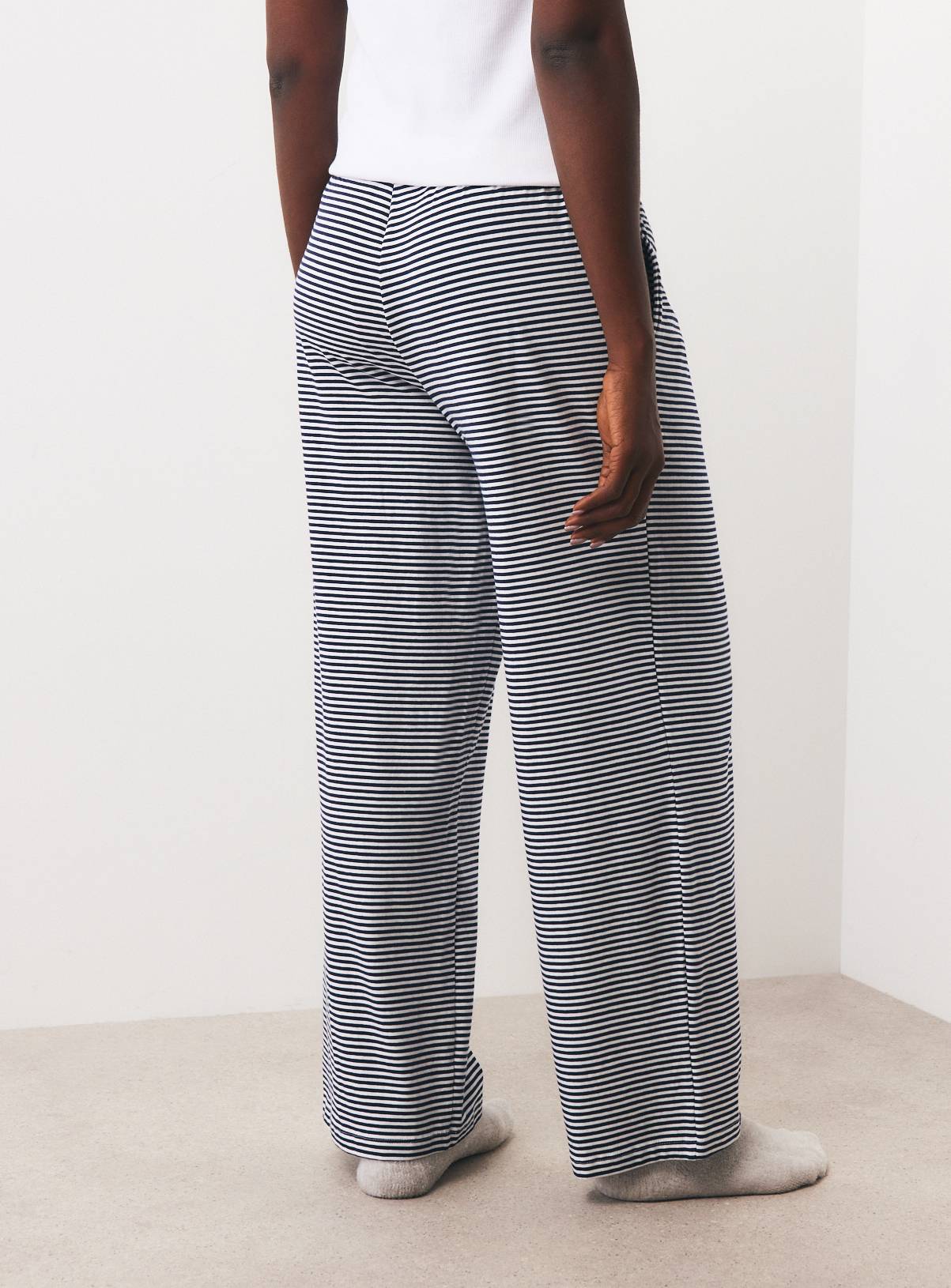 Navy Breton Stripe Wide Leg Jersey Bottoms M - Image 4