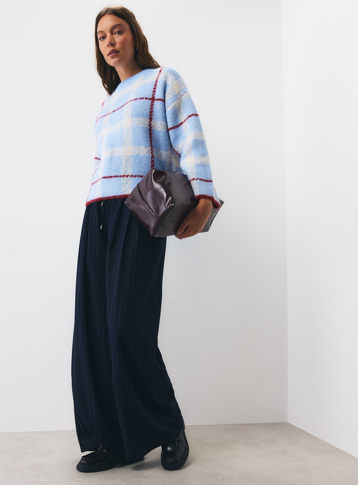 Grey Pinstripe Palazzo Trousers 16S - Image 1 thumbnail