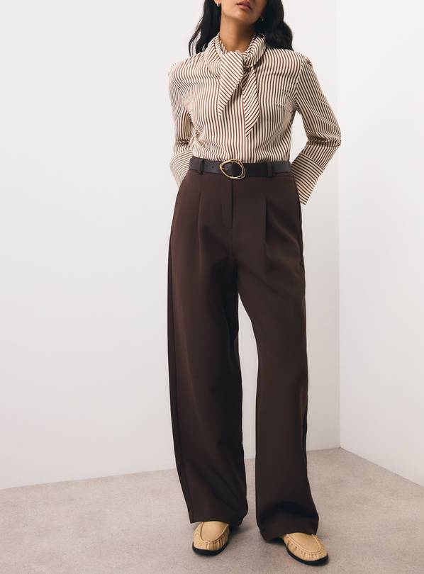 Brown Pleated Front Balloon Leg Trousers 18S