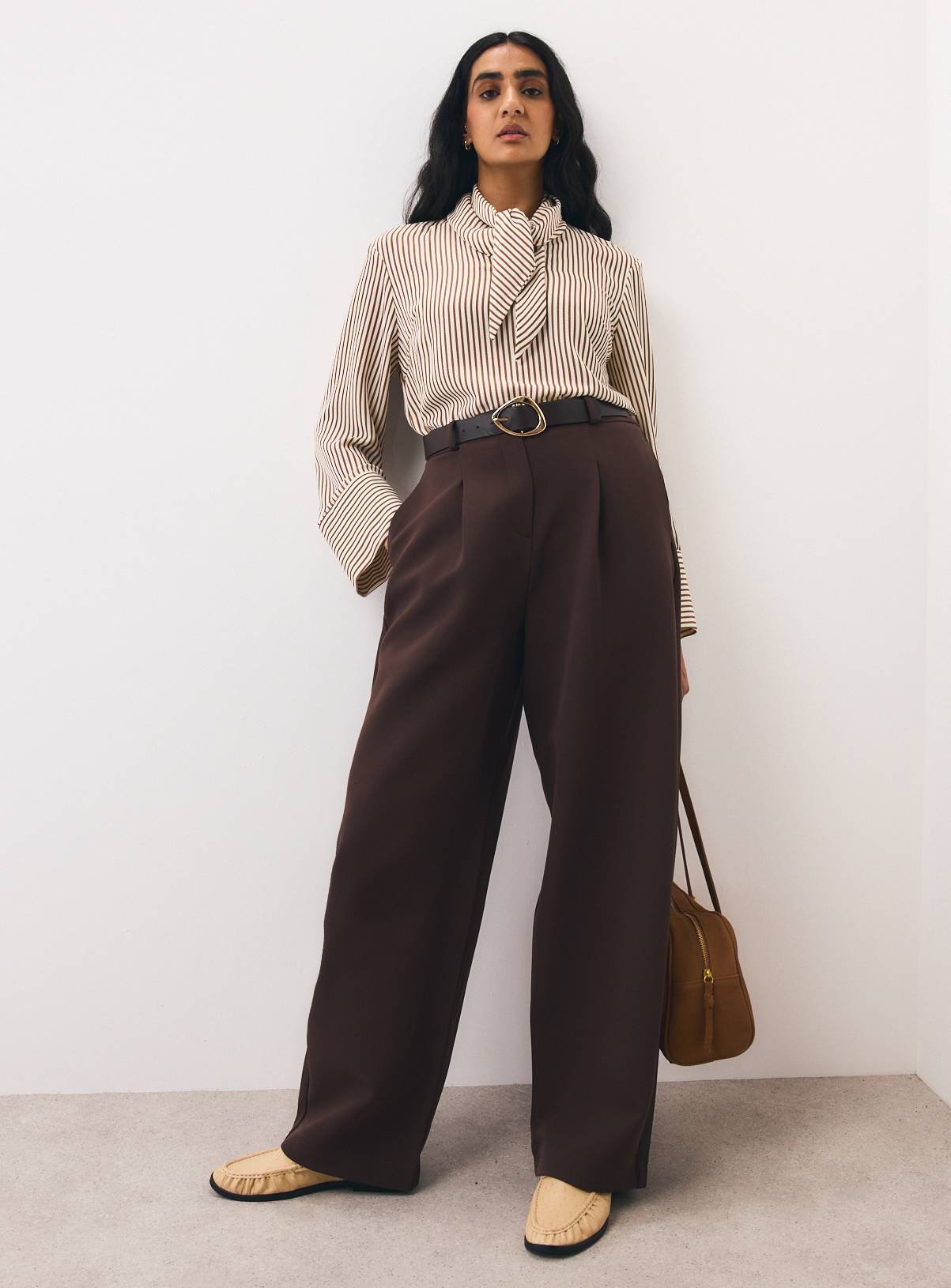 Brown Pleated Front Balloon Leg Trousers 16L - Image 3
