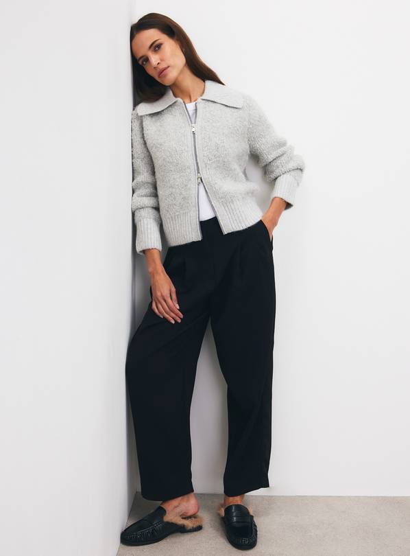 Black Satin Contrast Barrel Leg Trousers 22