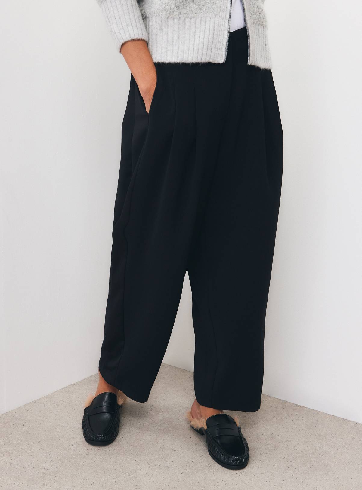 Black Satin Contrast Barrel Leg Trousers 16 - Image 2