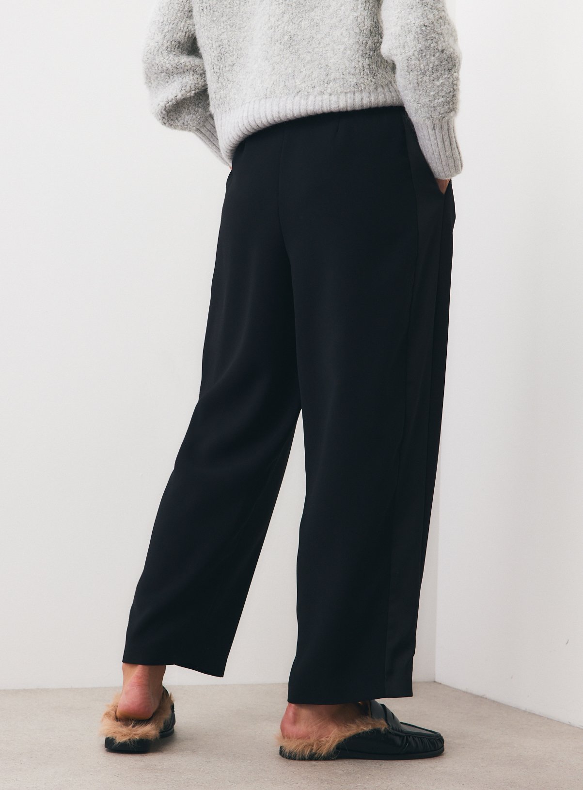 Black Satin Contrast Barrel Leg Trousers 16 - Image 4 thumbnail