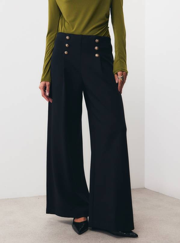 Black Military Button Detail Ponte Trousers 10