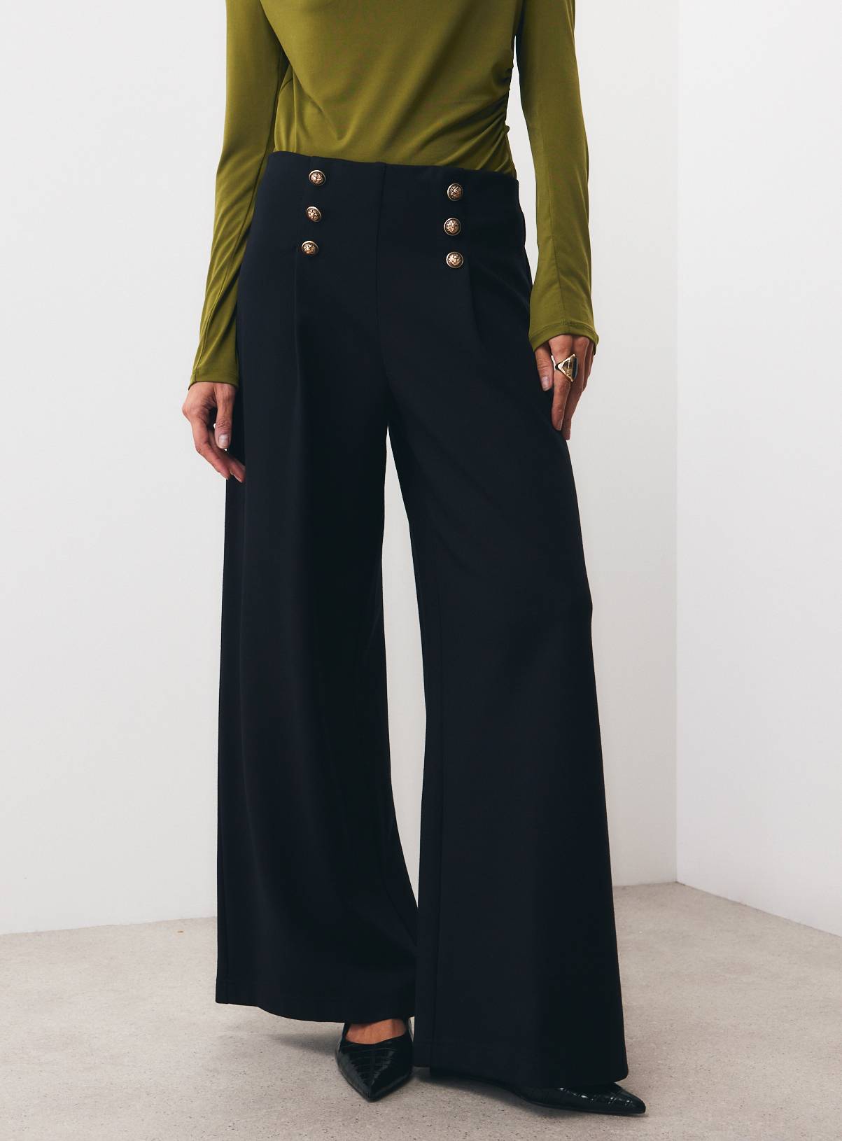 Black Military Button Detail Ponte Trousers 18 - Image 1