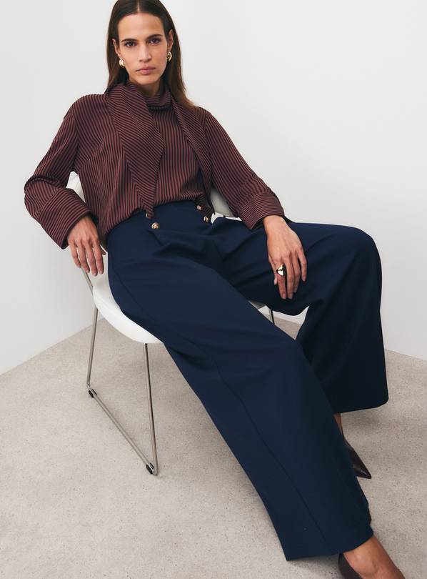 Navy Military Button Detail Ponte Trousers 10