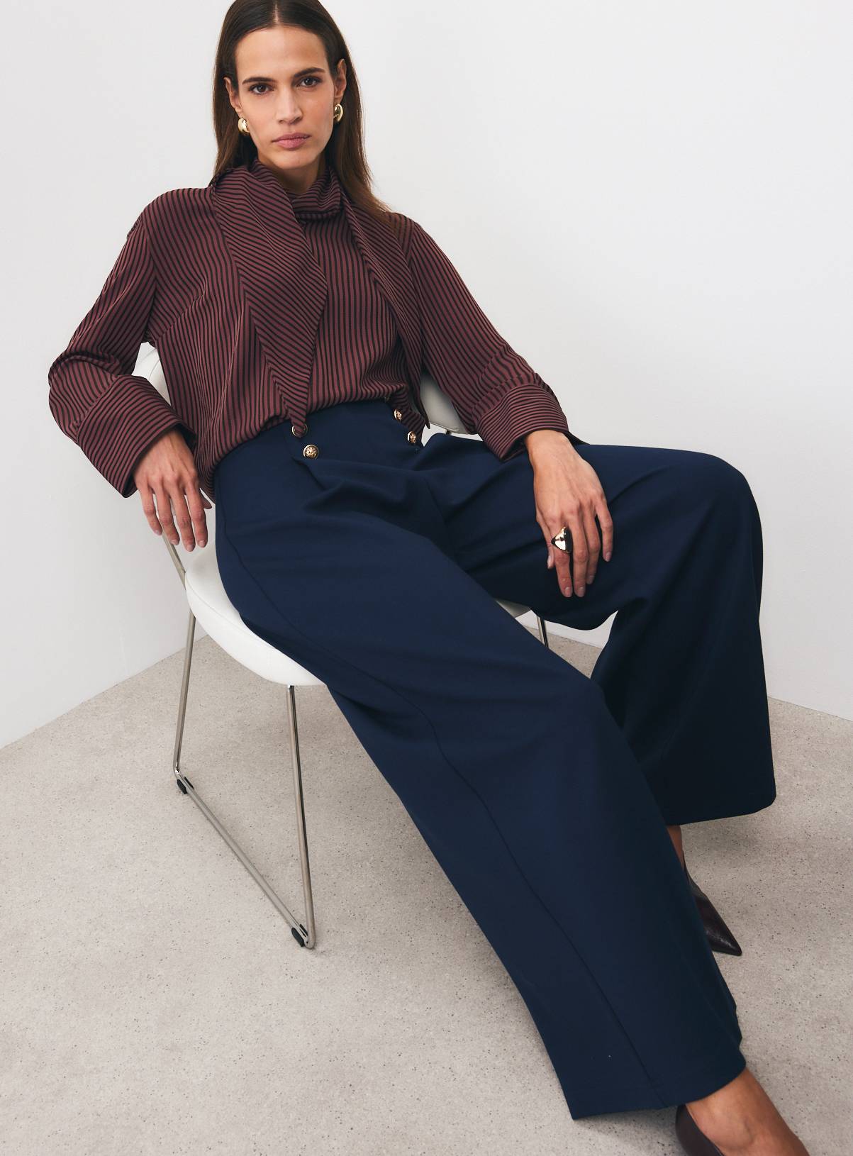 Navy Military Button Detail Ponte Trousers 20 - Image 1