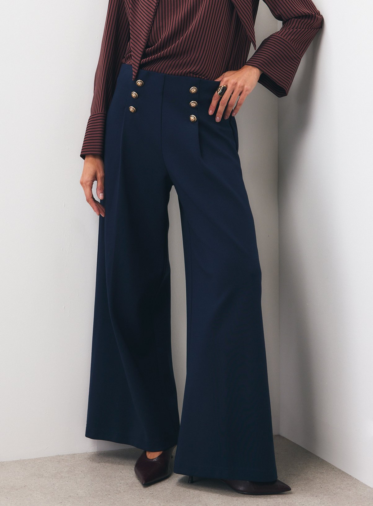 Navy Military Button Detail Ponte Trousers 20 - Image 2 thumbnail