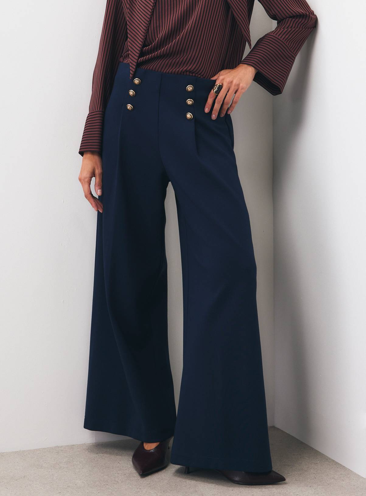 Navy Military Button Detail Ponte Trousers 20 - Image 2