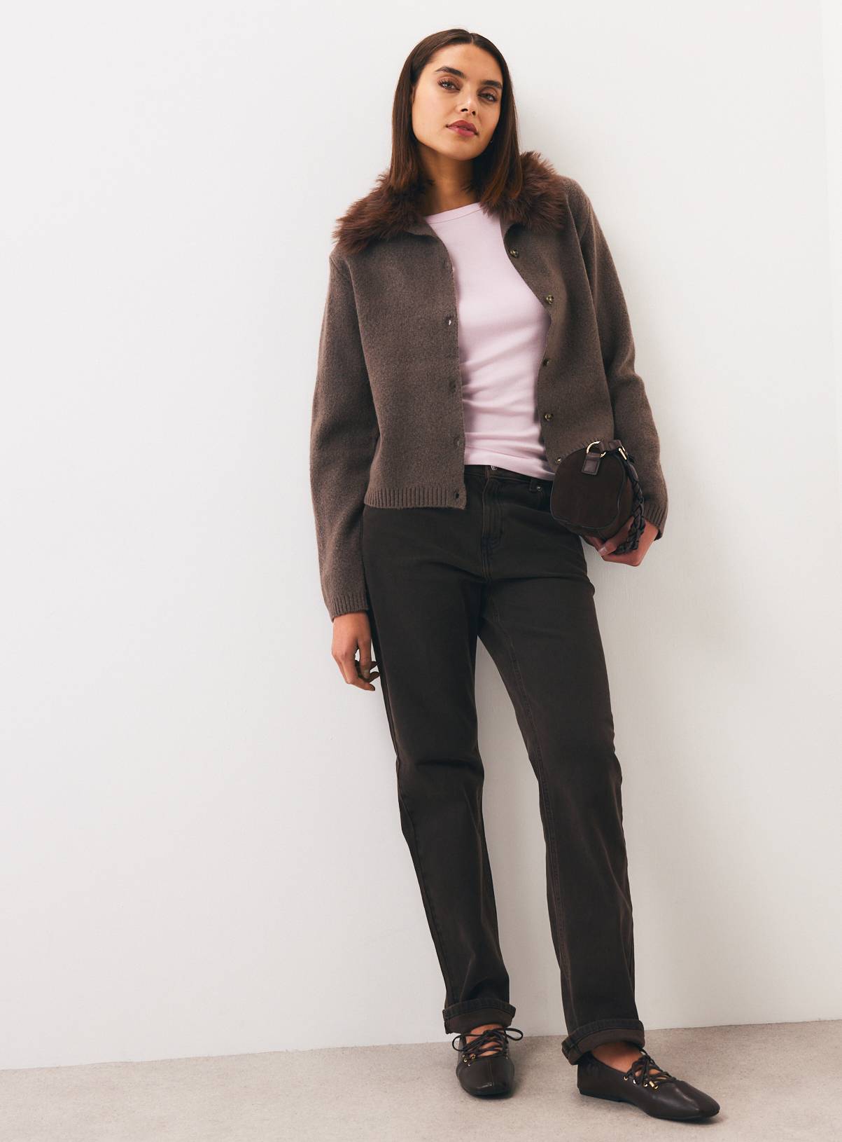 Cream Faux Fur Collar Cardigan S - Image 2