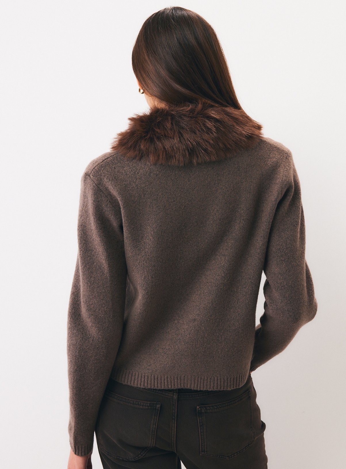 Cream Faux Fur Collar Cardigan S - Image 4 thumbnail