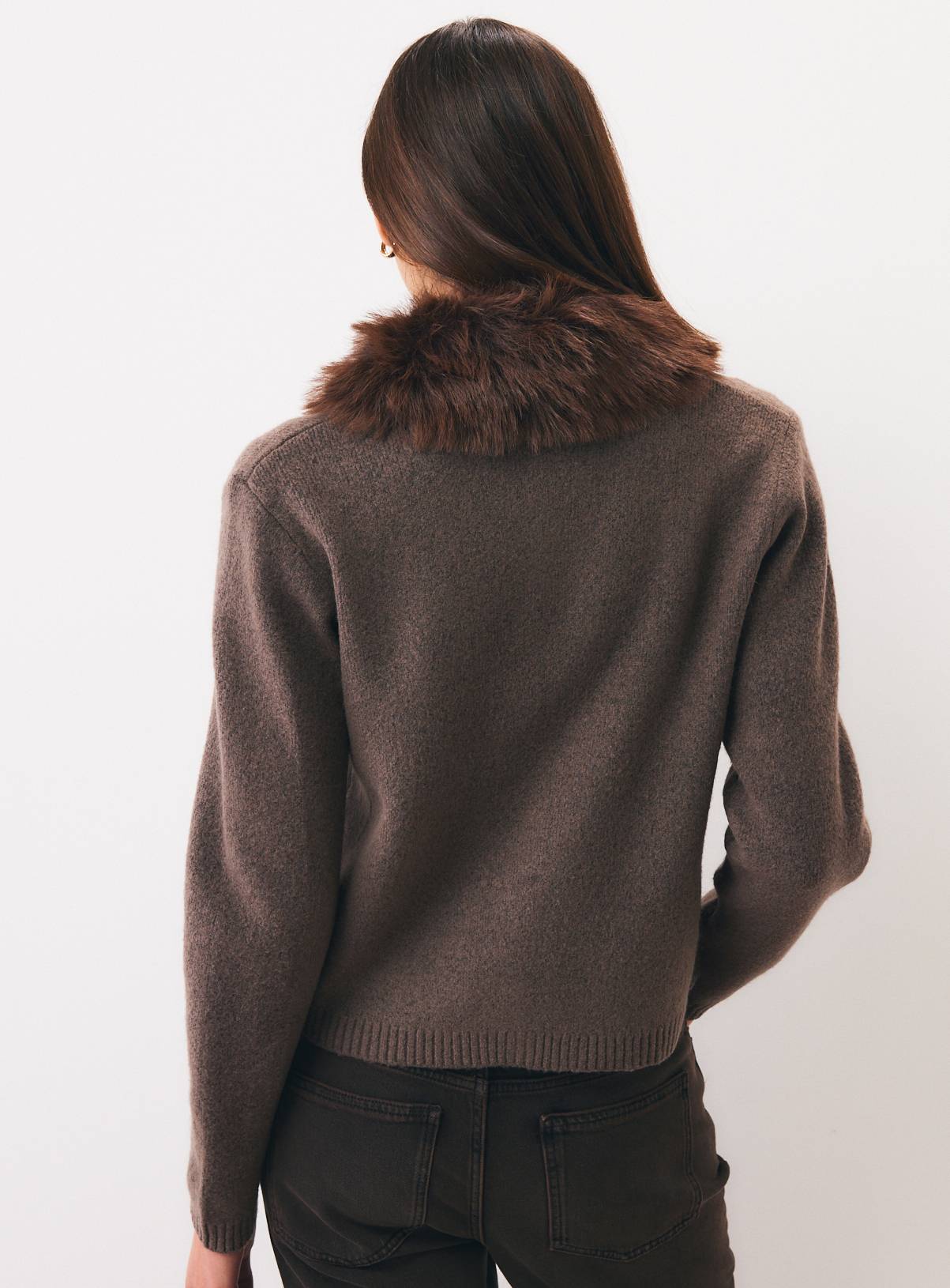 Cream Faux Fur Collar Cardigan S - Image 4