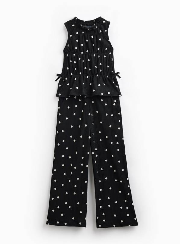 Black Polka Dot Print Crinkle Top & Trousers Set 10 years
