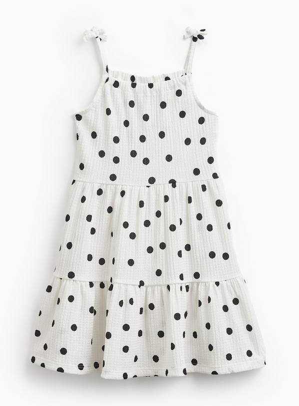 White Polka Dot Print Crinkle Texture Dress 6 years