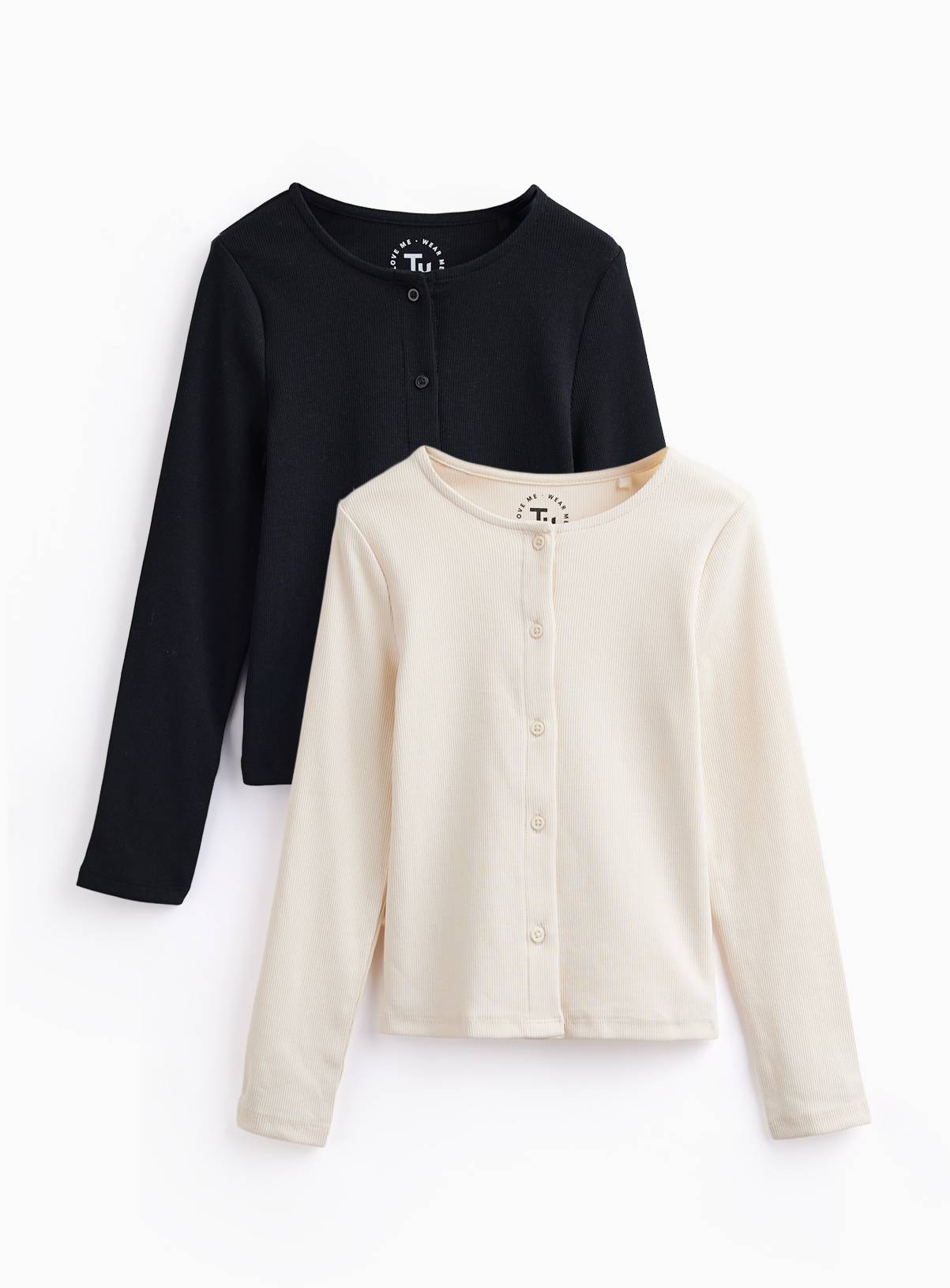 Black & Grey Long Sleeve Button Through Tops 2 Pack 11 years - Image 1