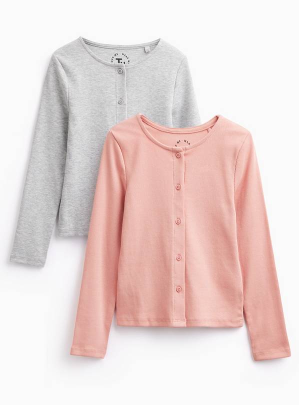 Pink & Grey Long Sleeve Button Through Tops 2 Pack 10 years