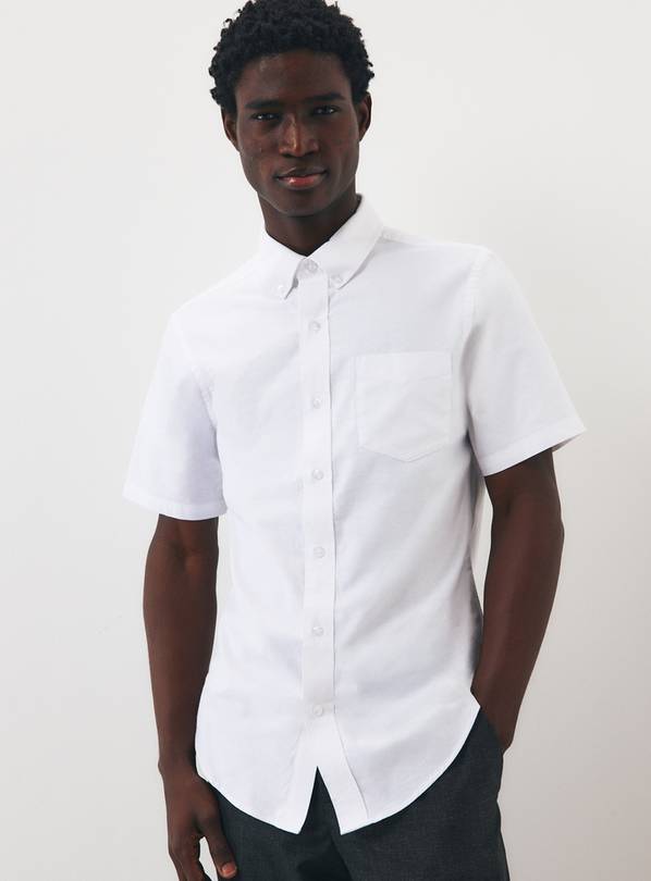 White Slim Fit Short Sleeve Oxford Shirt XL