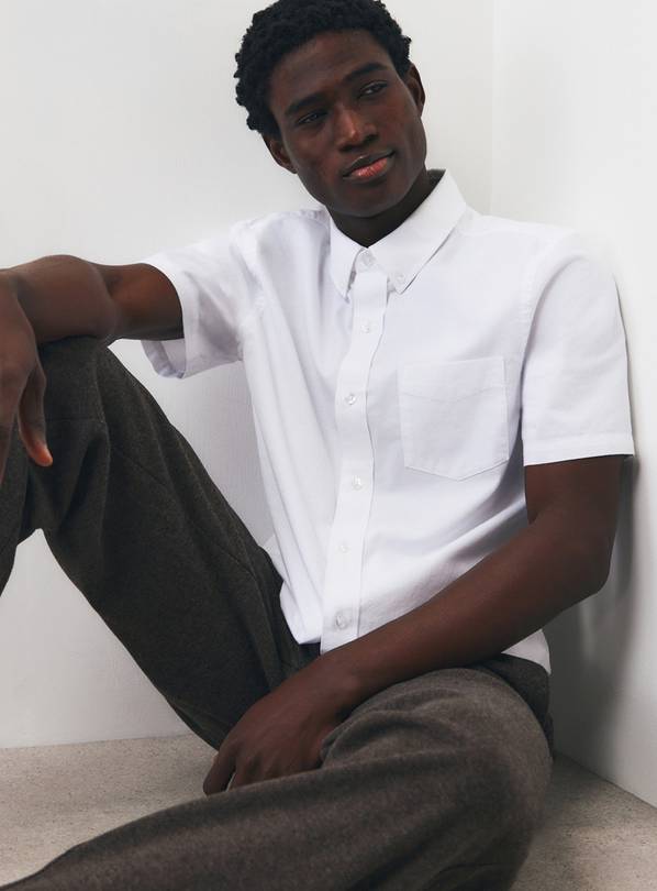 White Plain Short Sleeve Oxford Shirt XXXL