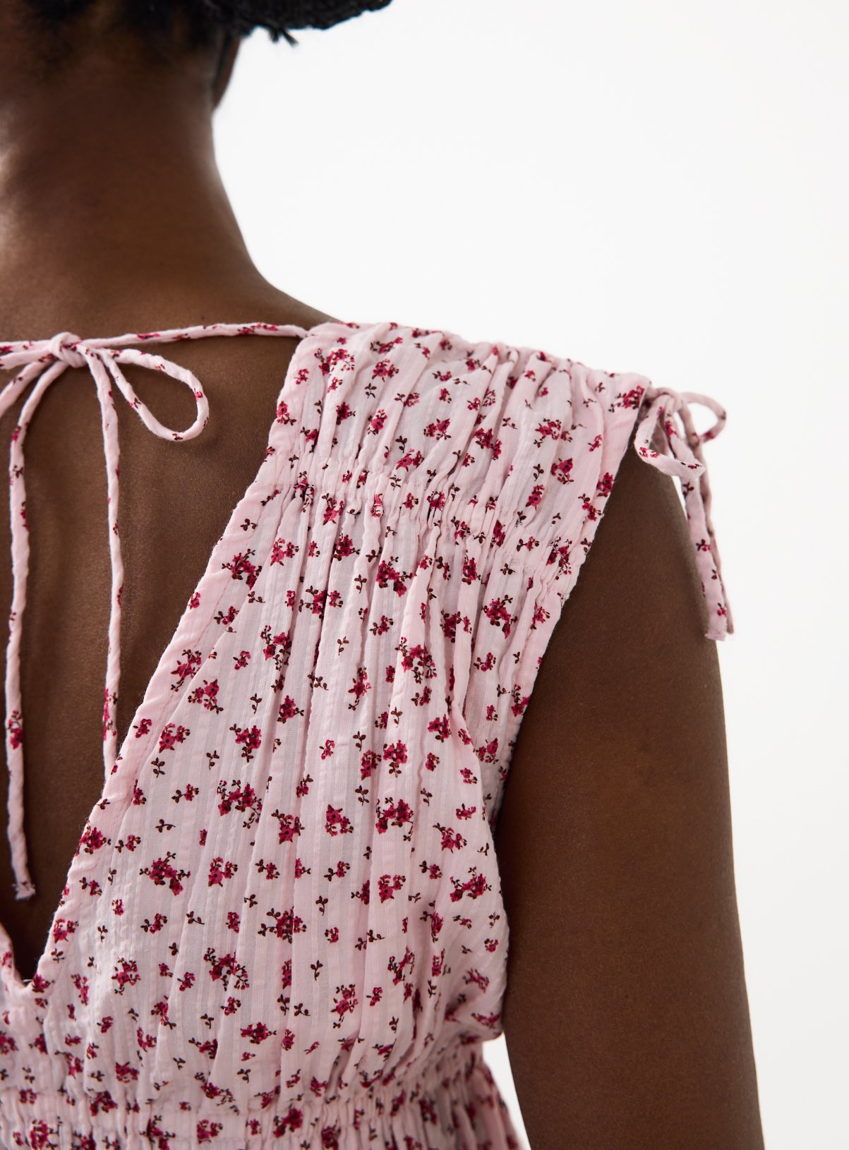 Pink Floral Ditsy Print Seersucker Sleeveless Shirred Top 24 - Image 4 thumbnail