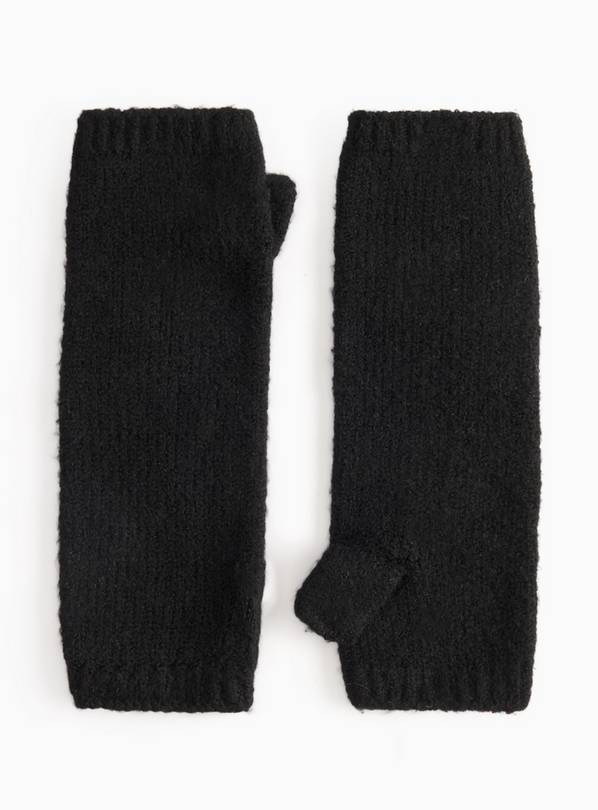 Black Fingerless Knitted Gloves One Size