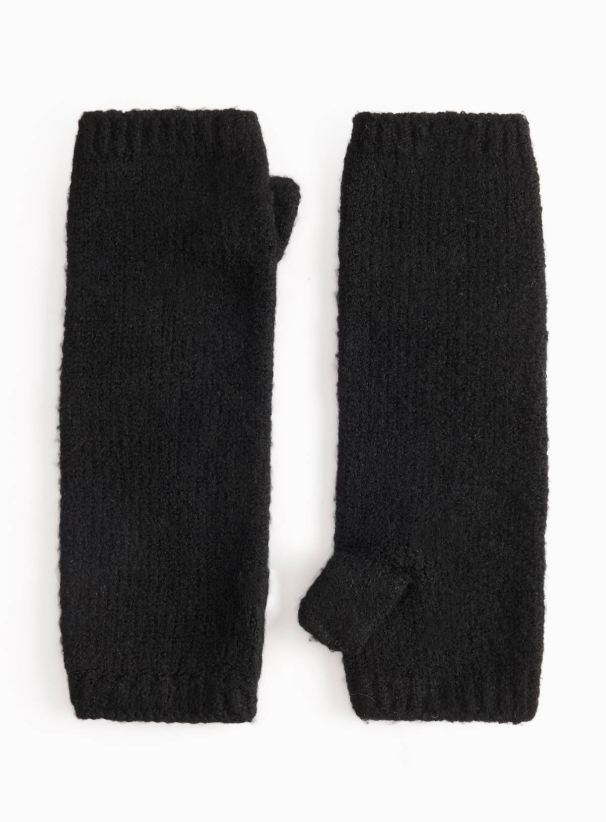 Black Fingerless Knitted Gloves One Size - Image 1
