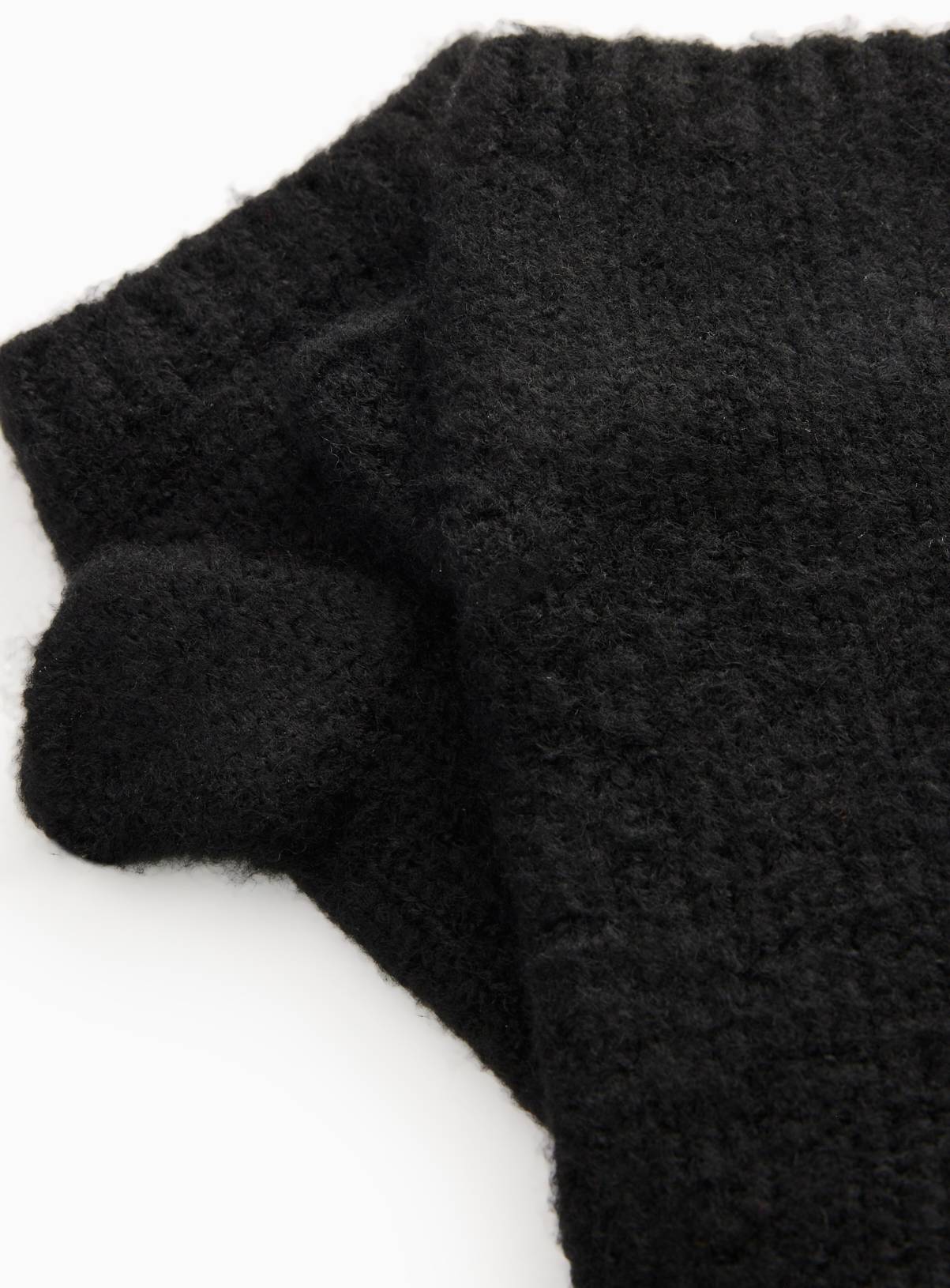 Black Fingerless Knitted Gloves One Size - Image 2