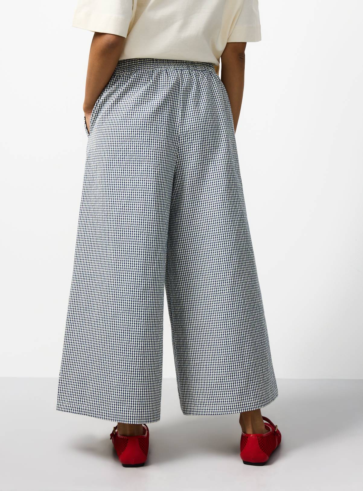 Navy Gingham Cropped Wide Leg Trousers 14 - Image 4
