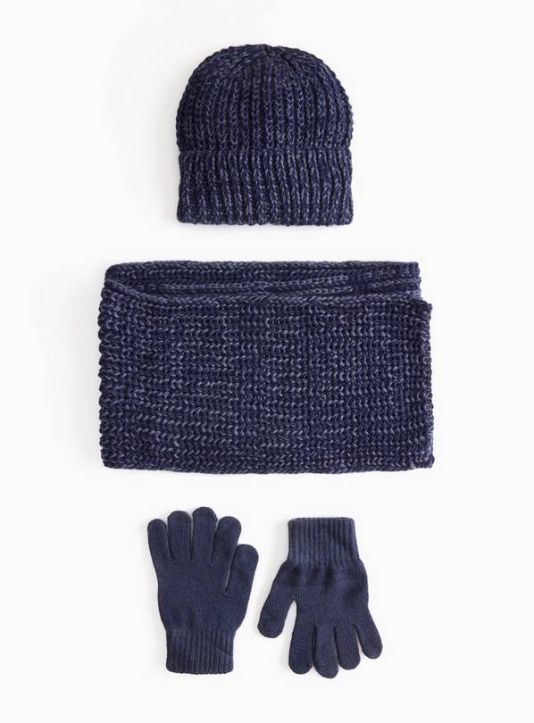 Navy Twist Knit Hat, Scarf & Gloves Set 3-5 years