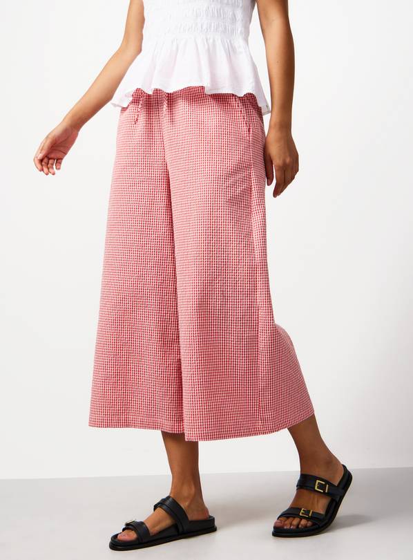 Red Gingham Cropped Wide Leg Trousers 16