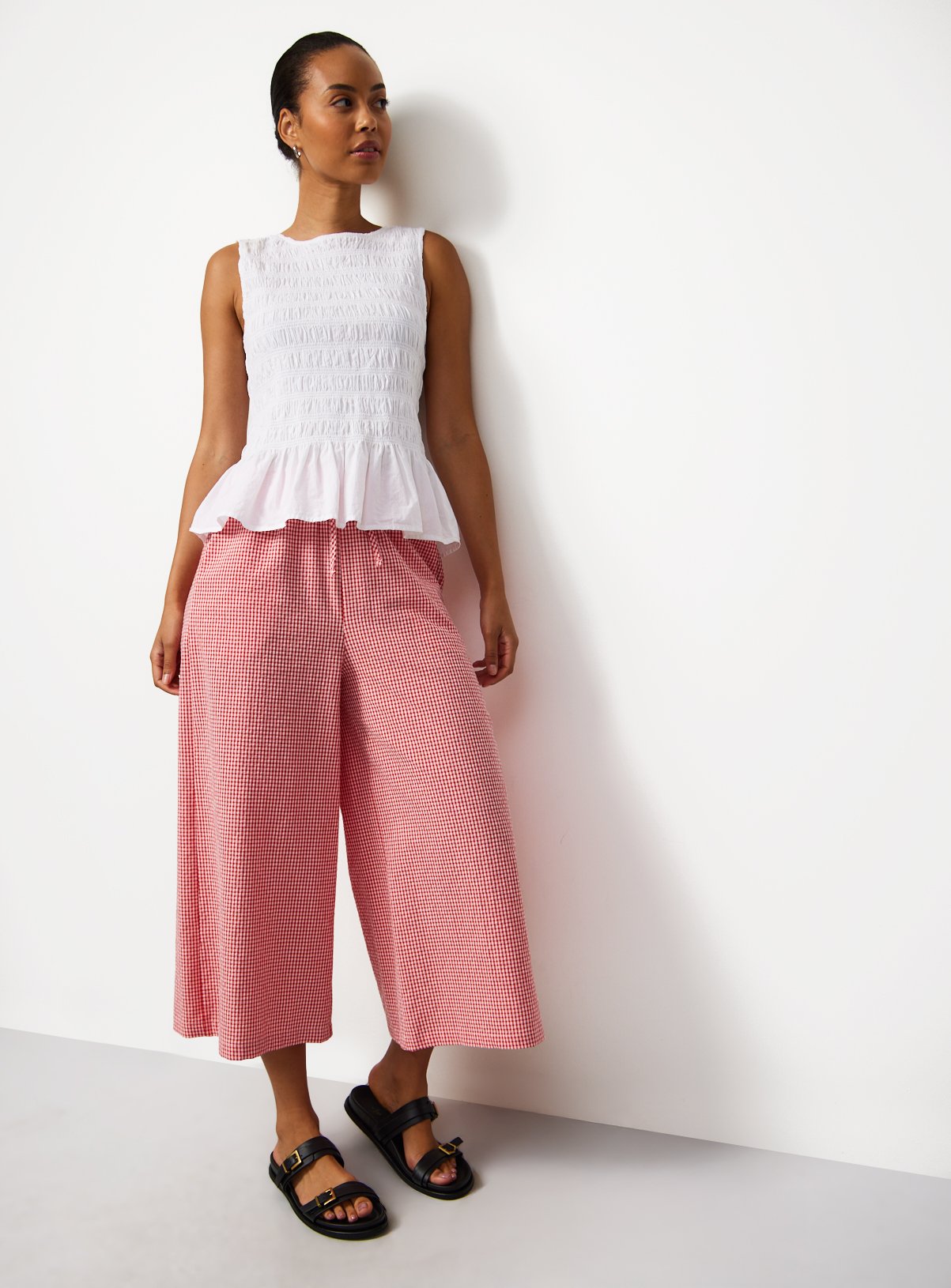 Red Gingham Cropped Wide Leg Trousers 14 - Image 2 thumbnail
