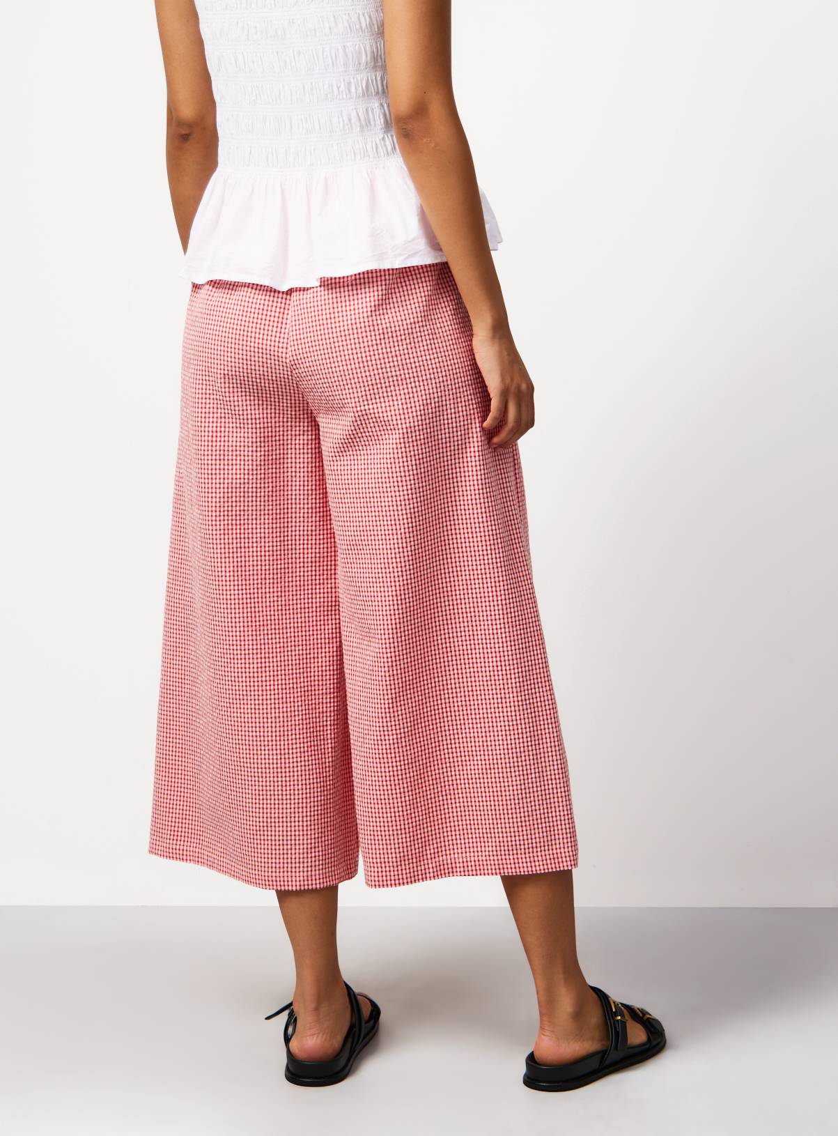 Red Gingham Cropped Wide Leg Trousers 14 - Image 4