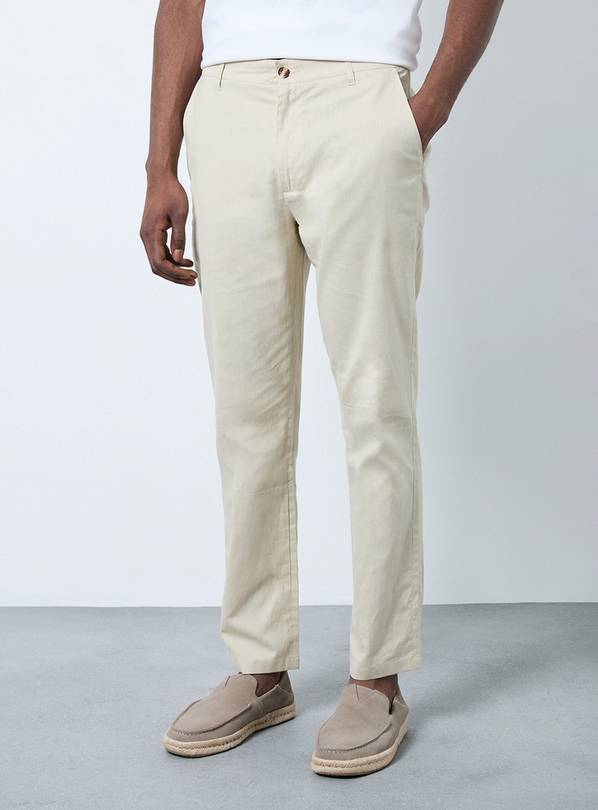 BURTON Stone Cotton Linen Slim Fit Trousers 38R