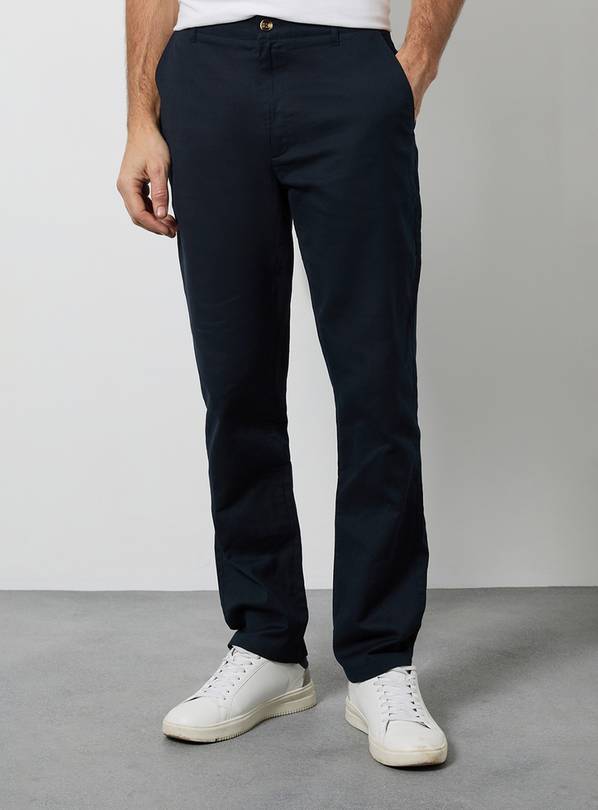 BURTON Navy Cotton Linen Slim Fit Trousers 32R