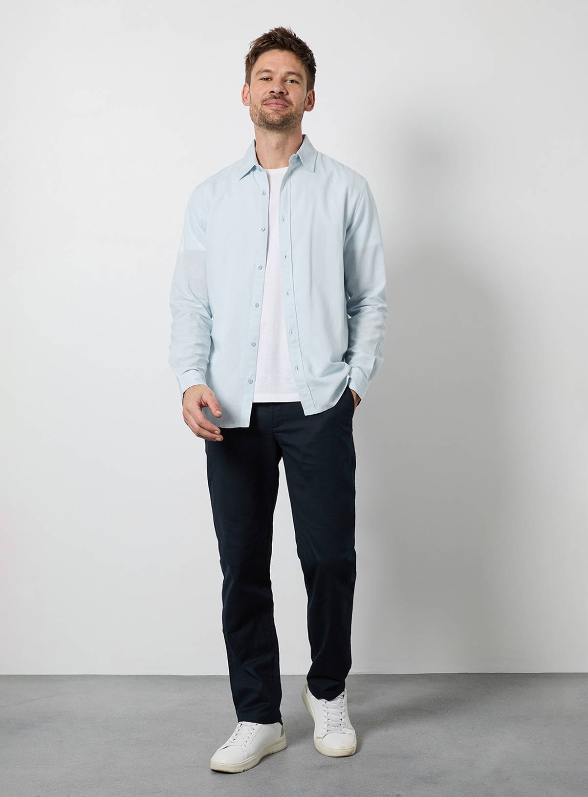 BURTON Navy Cotton Linen Slim Fit Trousers 36S - Image 2