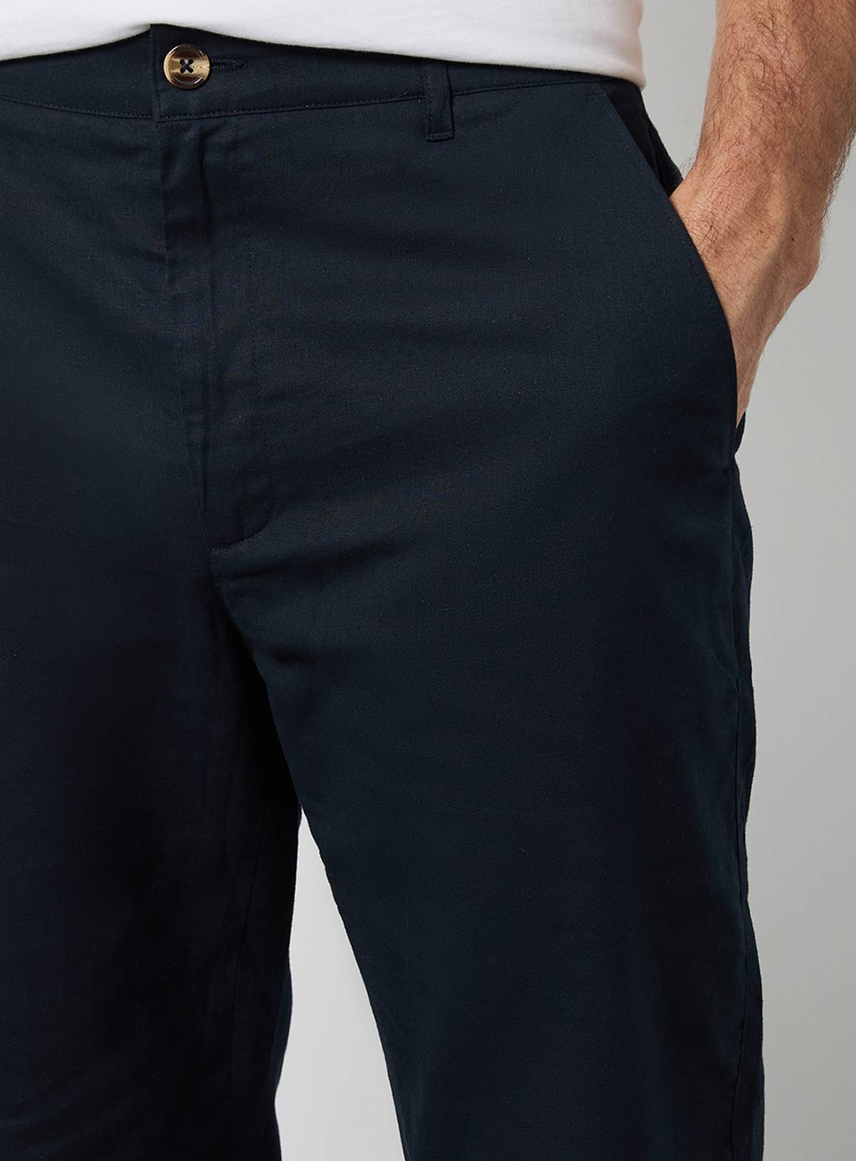 BURTON Navy Cotton Linen Slim Fit Trousers 36S - Image 4