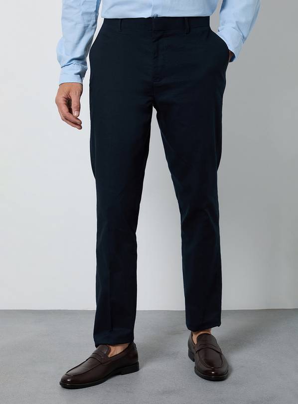 BURTON Navy Linen Slim Fit Suit Trousers 30R