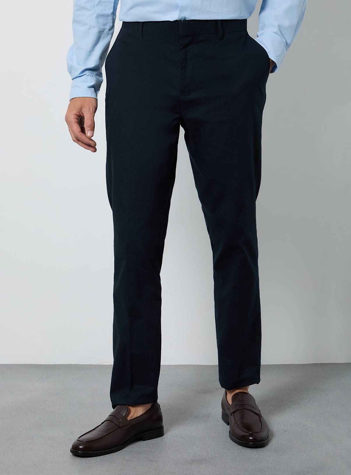BURTON Navy Linen Slim Fit Suit Trousers 38R - Image 1