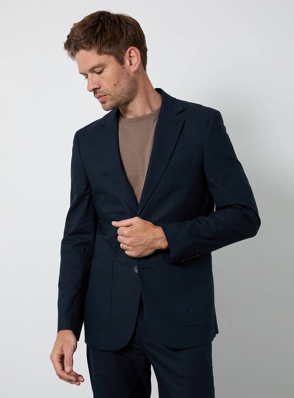 BURTON Navy Linen Slim Fit Suit Jacket 38S
