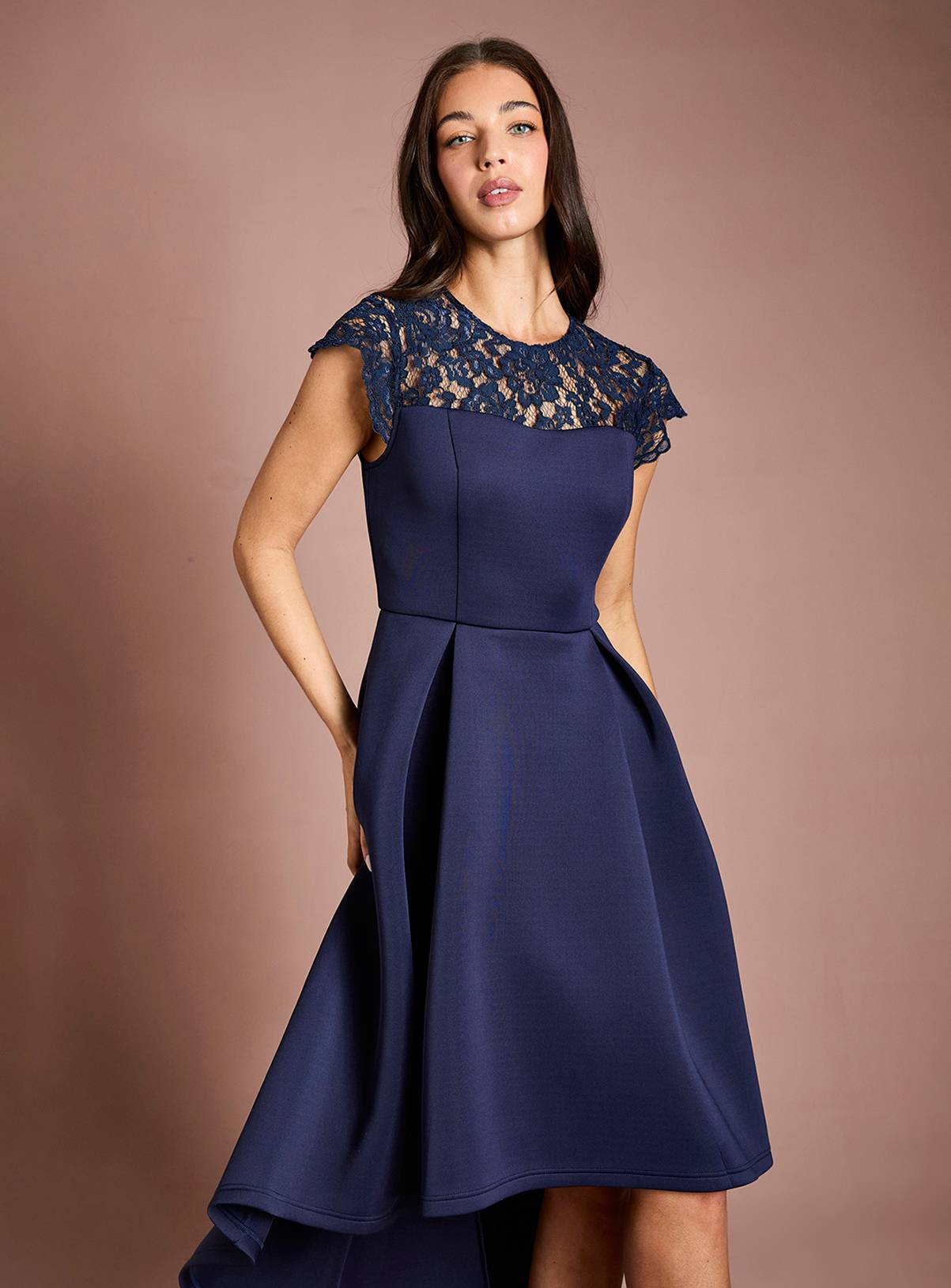 COAST Lace Top Scuba Skirt Occasion Dress Navy 12 - Image 2