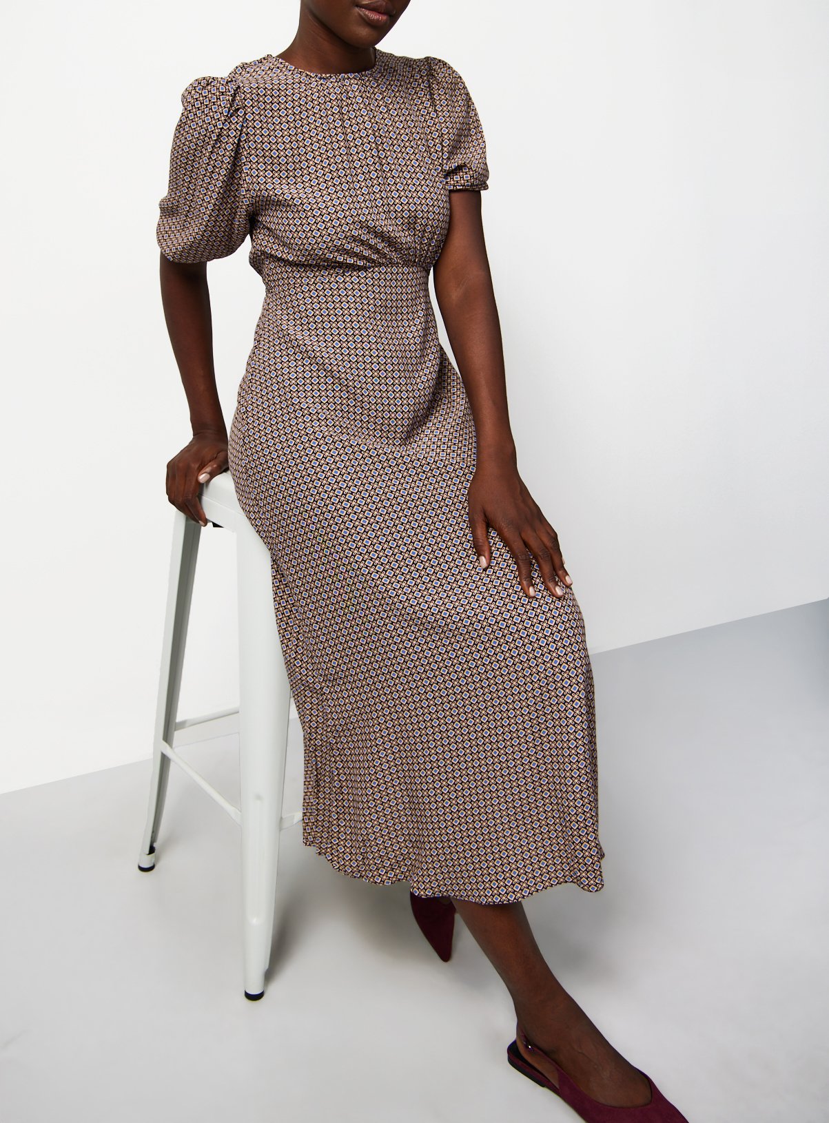 Navy Geo Print Midaxi Tea Dress 6 - Image 2 thumbnail