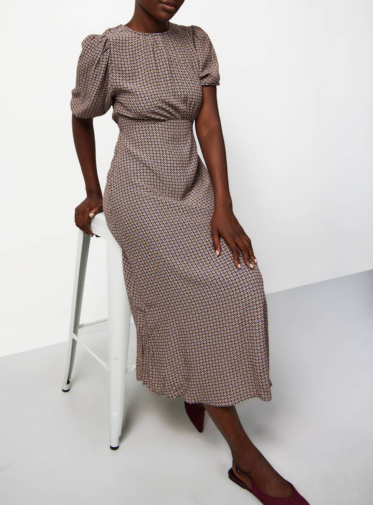 Navy Geo Print Midaxi Tea Dress 6 - Image 2