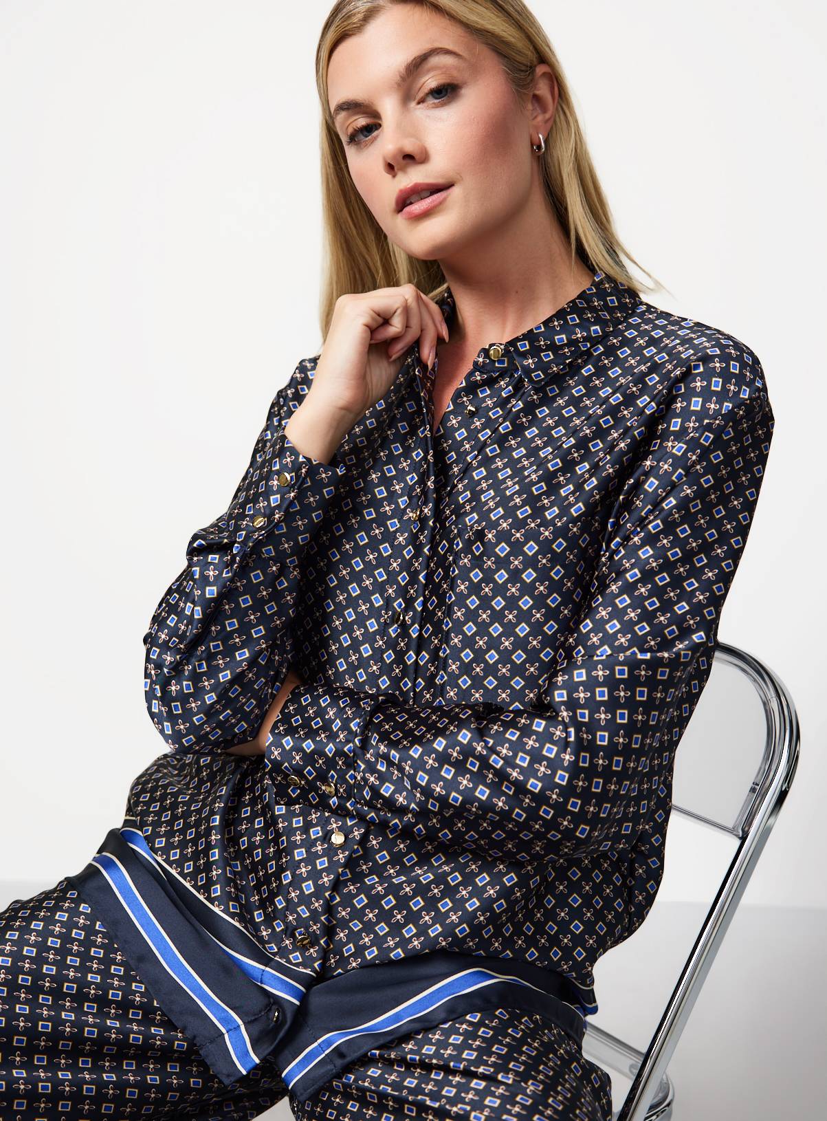 Geo Print Satin Co-ord Shirt 16 - Image 1