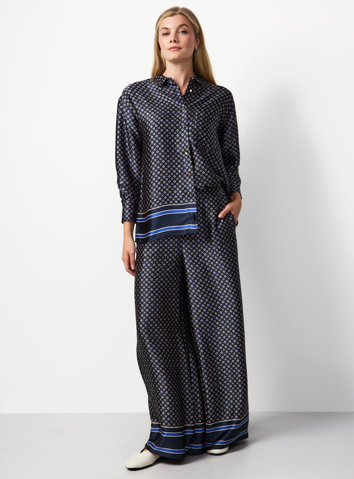 Geo Print Satin Co-ord Shirt 16 - Image 2 thumbnail
