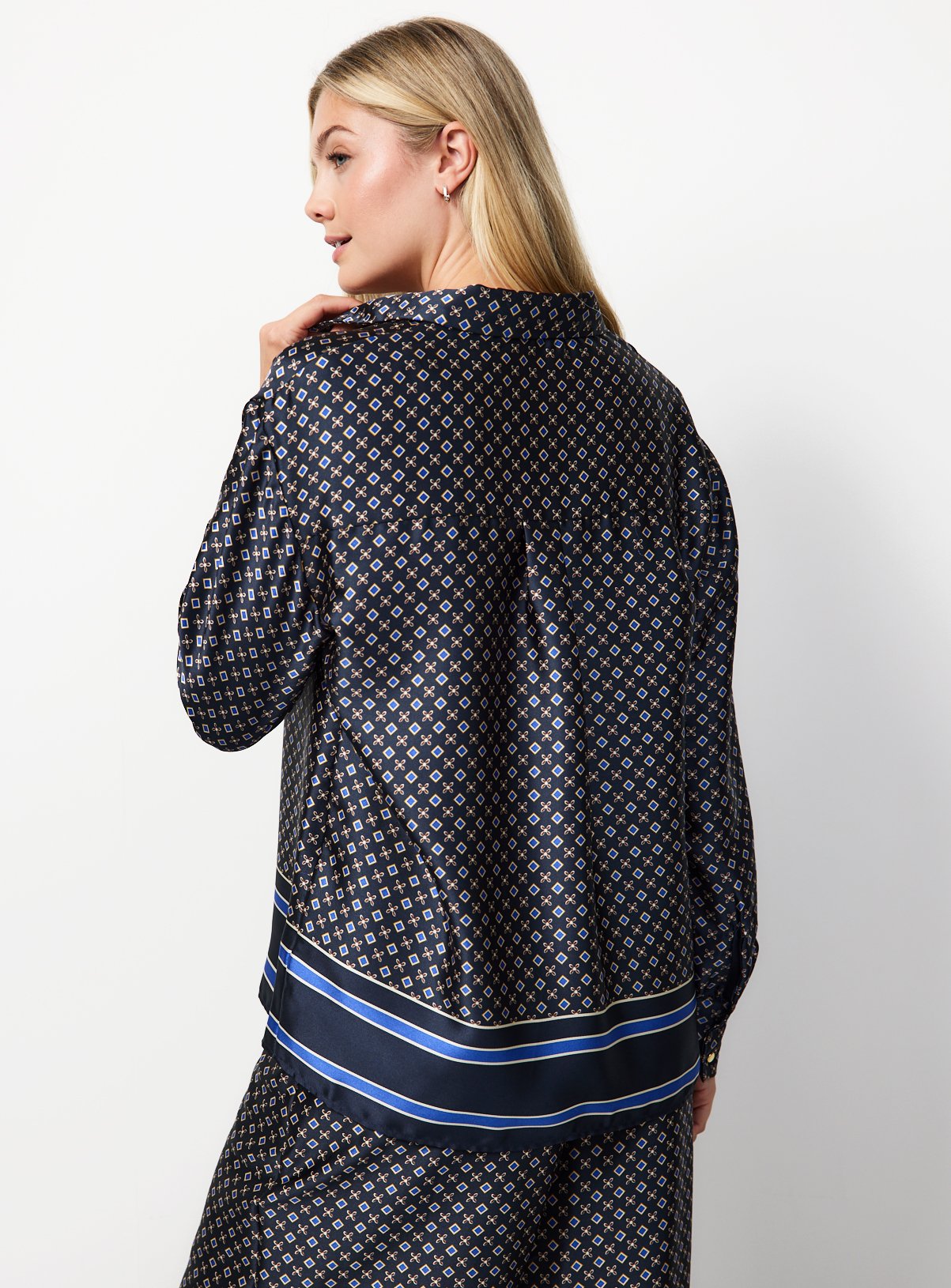 Geo Print Satin Co-ord Shirt 16 - Image 4 thumbnail