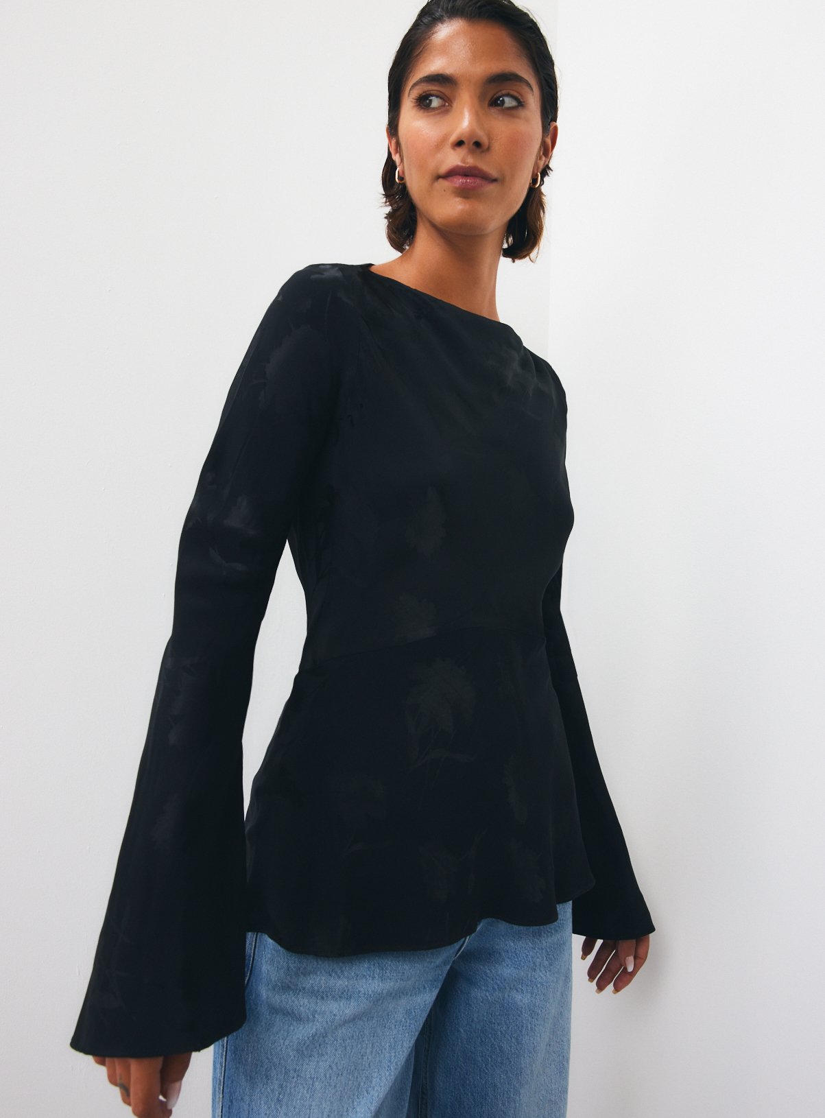 Black Satin Jacquard Drawstring Top 16 - Image 2 thumbnail