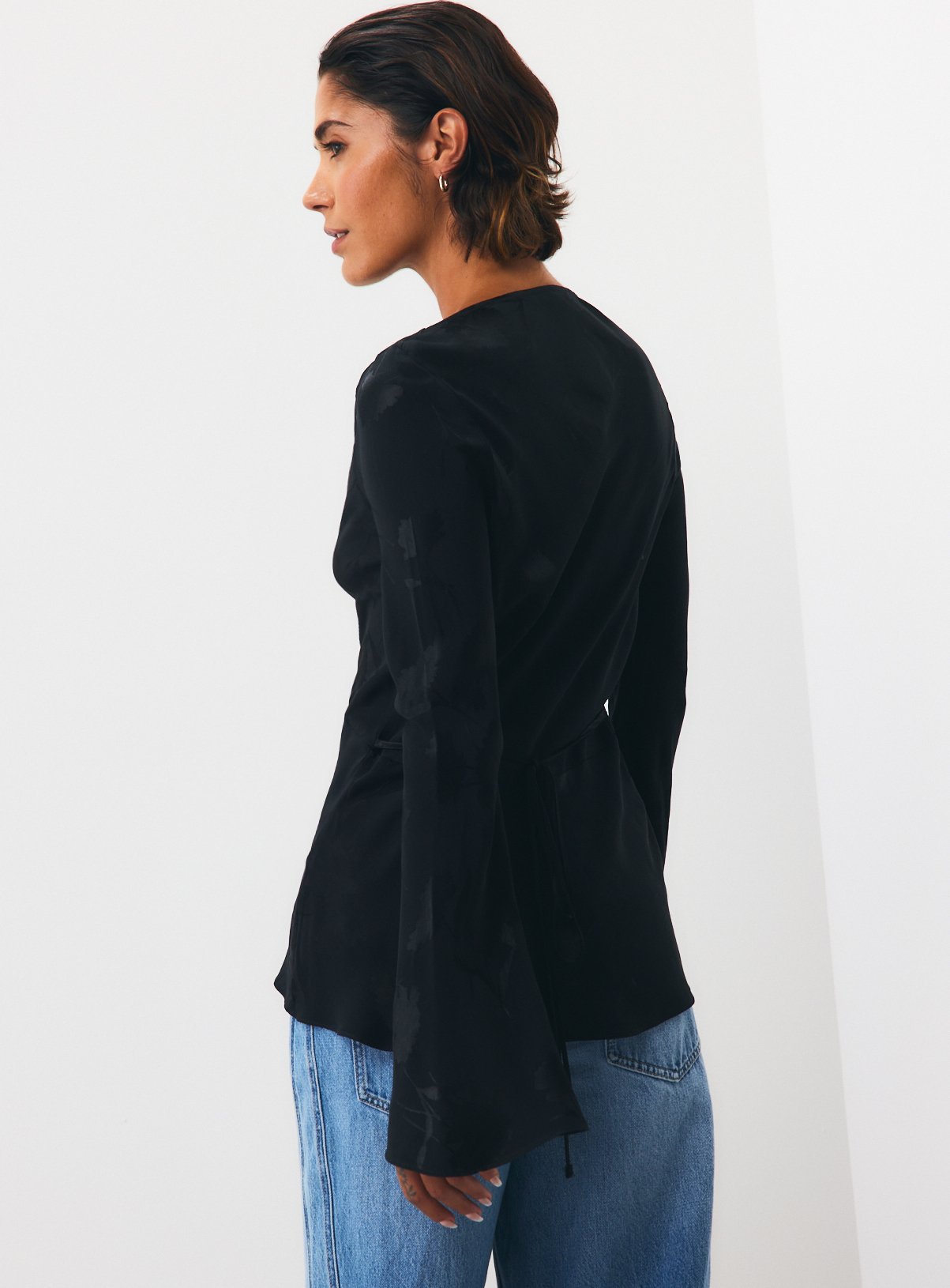 Black Satin Jacquard Drawstring Top 16 - Image 4 thumbnail