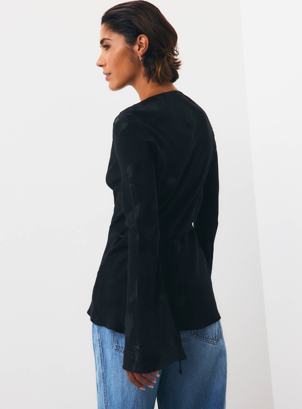 Black Satin Jacquard Drawstring Top 16 - Image 4