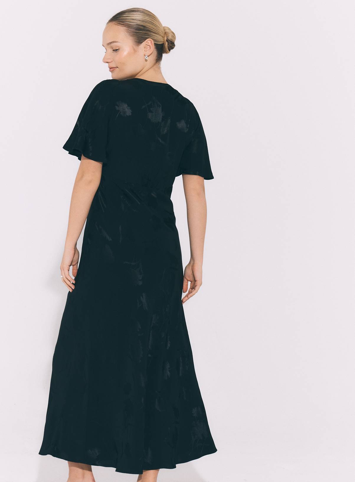 Black Fluted Sleeve Jacquard Tea Dress 24 - Image 4