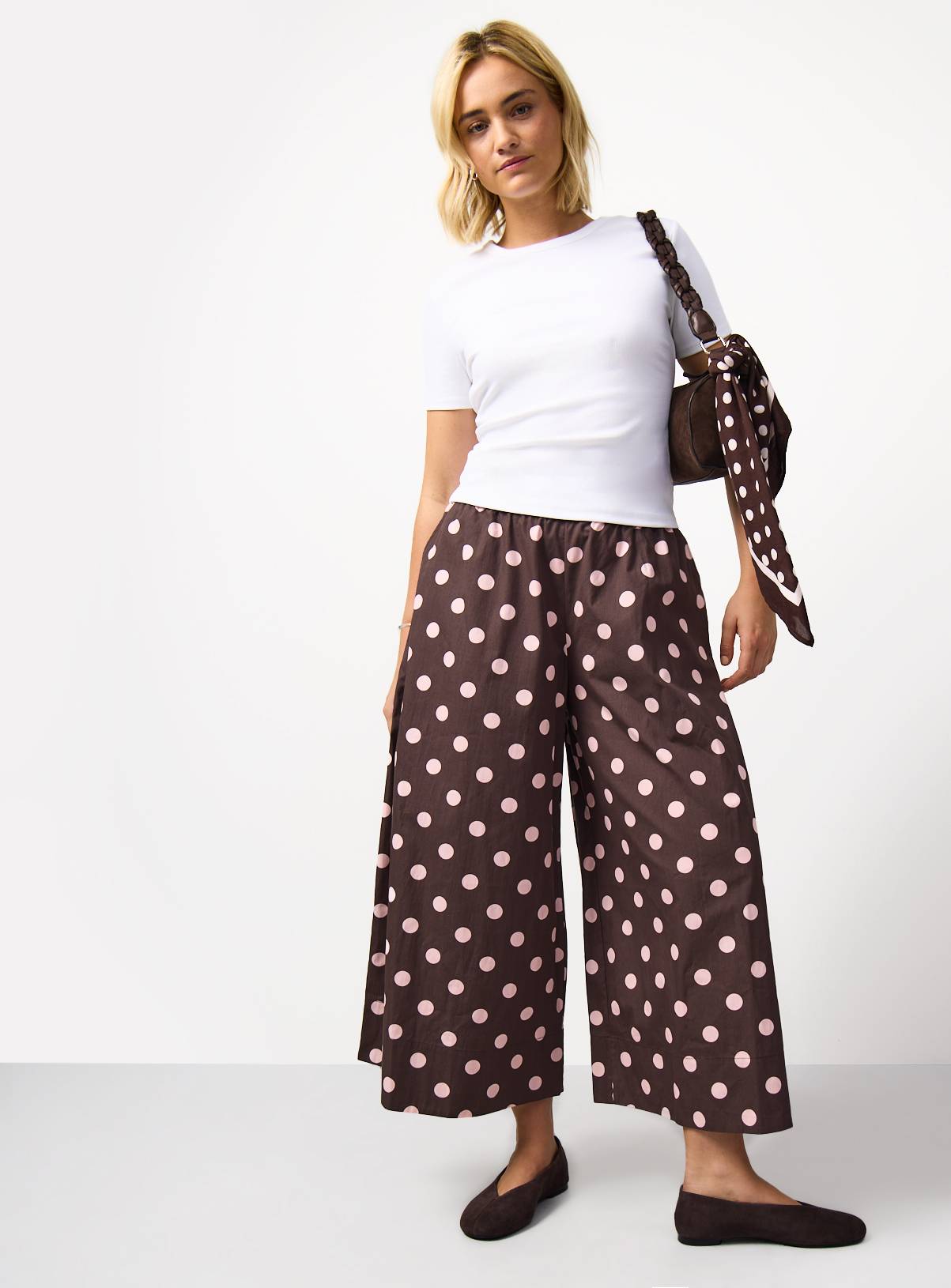 Brown Polka Dot Cotton Wide Leg Culottes 16 - Image 1